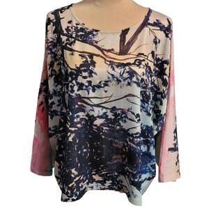 Lagenlook Art to Wear Kimono Sleeve Top OS Forest Print Travel Wrinkle Resistant